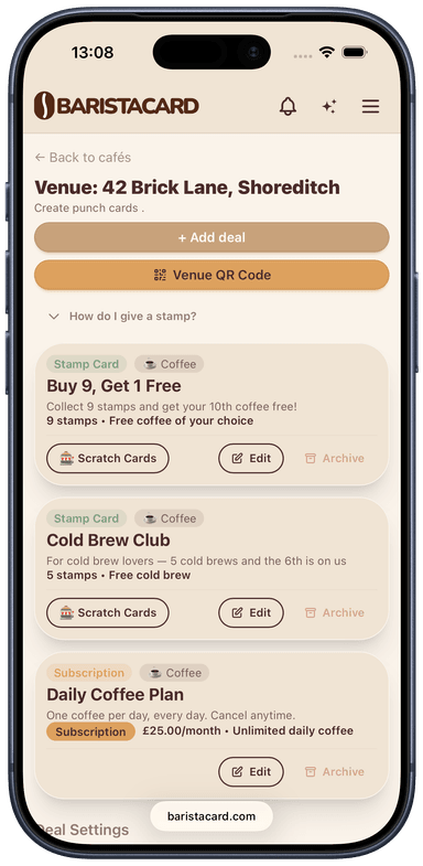 Owner deals page showing all deal types